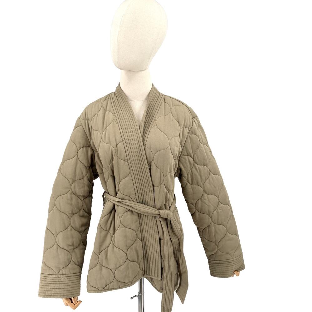 Rails Monterey Washed Olive Quilted Kimono Wrap Belted Jacket